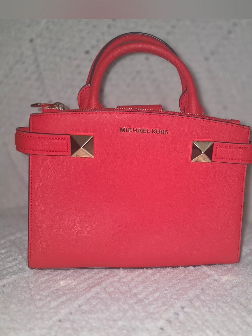 MICHAEL KORS Coral-Red Saffiano Satchel